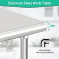 thumbnail image 3 of Kojooin Table de Travail en Acier Inoxydable avec Roulettes, Table de Préparation de Cuisine Robuste avec Tablette Inférieure Réglable pour Usage Commercial, 3 of 6