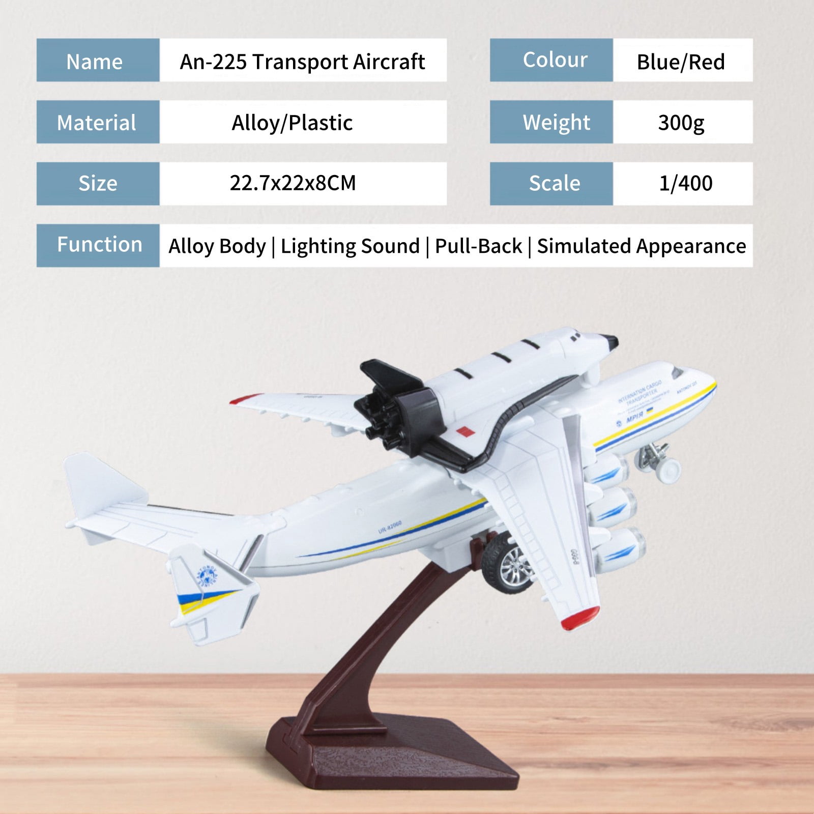 NATEFEMIN An-225 Mriya Plane Model with Buran Orbiter 1/400 Scale Diecast Display with Sound Light For Collectors