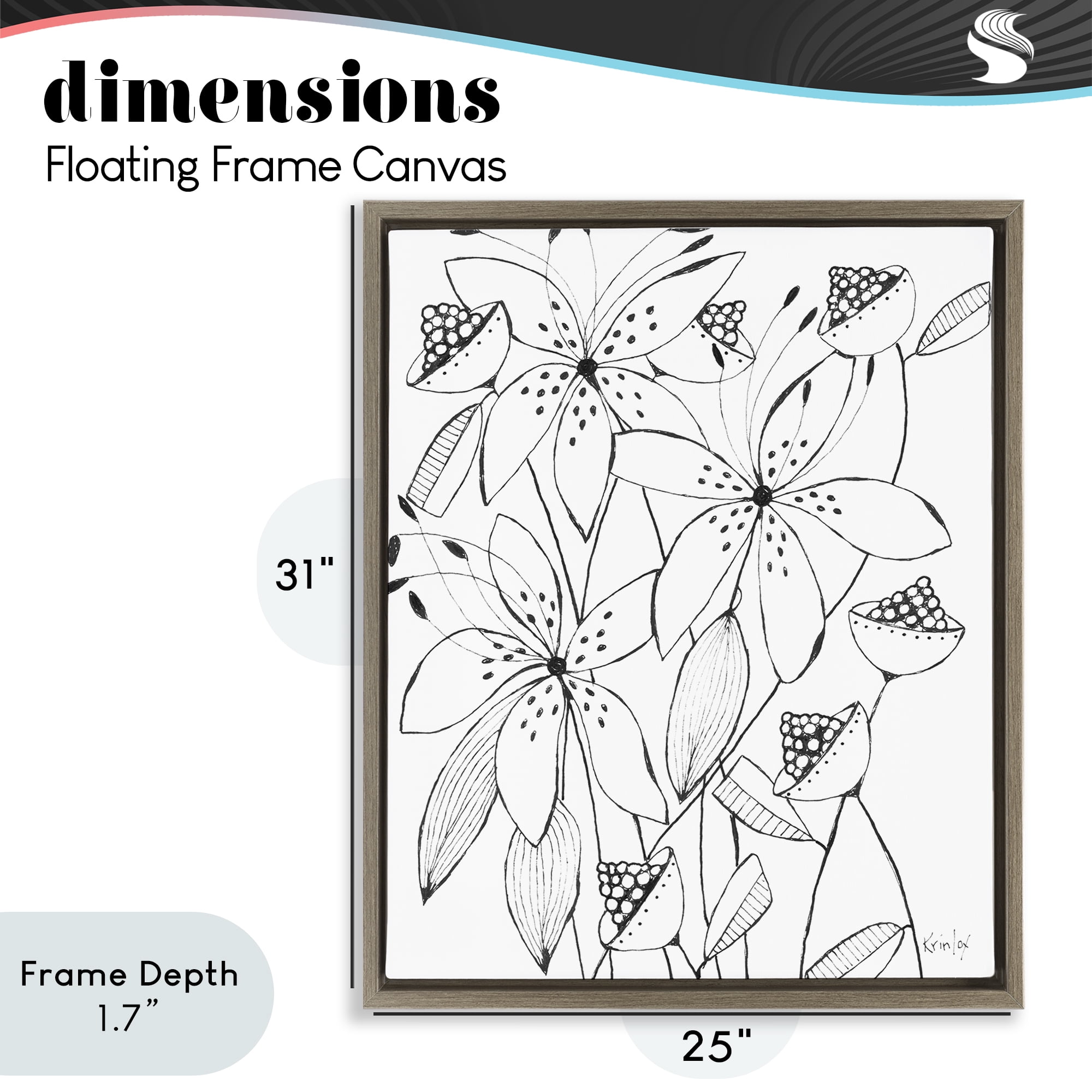 Stupell Industries Open Blooms Outline Brown Framed Floater Canvas Wall Art, design by Krinlox