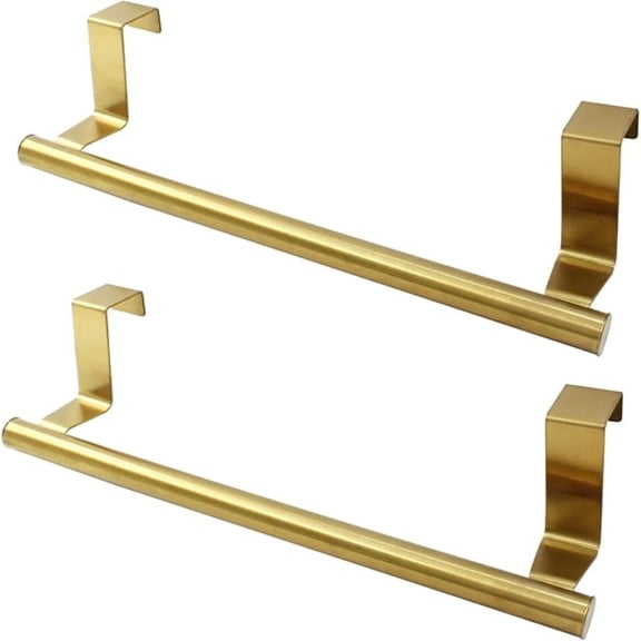 2 Pack Over Cabinet Towel Holder, Gold Kitchen Towel Rack 9 Inch Cupboard Towel Bar, Stainless Steel Towel Hanger