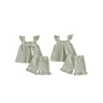 thumbnail image 2 of BemeyourBBs Kids Toddler Baby Girls Summer Clothes 2 Pieces Waffle Knit Striped Fly Sleeve Bow Camisole Tank Top with Ruffle Shorts Set, 2 of 9