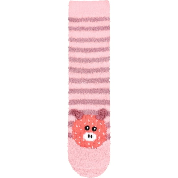BambooMN Women's Super Soft Warm Cute Animal Non-Slip Fuzzy Fluffy Crew Winter Home Socks, Pink Pig Extra Large - 1 Pair