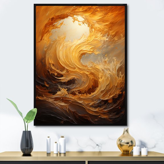 Designart "Surging In Golden Orange II" Abstract Spirals Floater Framed Canvas Wall Art