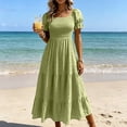 thumbnail image 5 of VBVC Women's Square Neck Puff Sleeve Maxi Dress , Ladies' Boho Smocked Tiered Casual Dress , Summer Vacation Beach Sundress For Women, S-3XL, 5 of 8