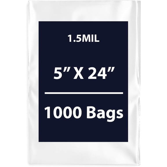 Multiple Sizes Clear Flat Poly Bags - 5"x24" & (1000 Bags) 1.5Mil Flat Open Top Plastic Packaging Packing | Flexible and Durable Plastic Bags | Low-Density Polyethylene (LDPE)