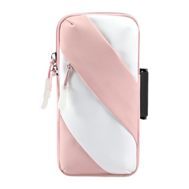 Brazalete deportivo, brazalete para correr, funda para teléfono, bolsa para correr rosa blanco
