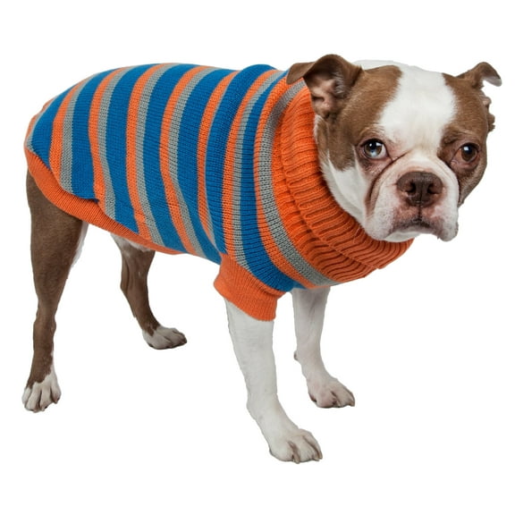Pet Life ® Heavy Cable Knitted Striped Fashion Designer Polo Dog Sweater