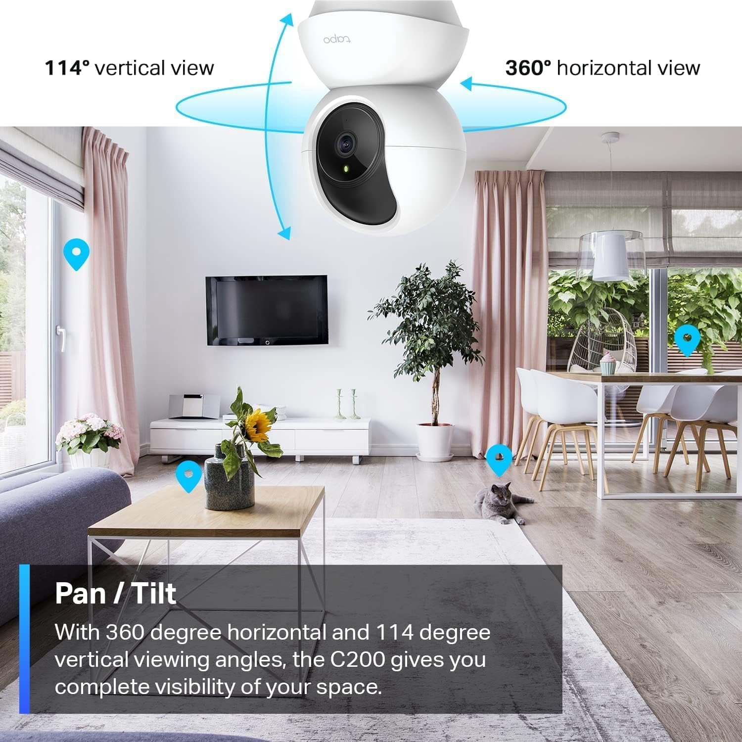 TP-Link Tapo Pan/Tilt Security Camera for Baby Monitor, Pet w/Motion Detection, 1080P, 2-Way Audio, Night Vision, Cloud & SD Card Storage, Works with Alexa Google Home (Tapo C200)
