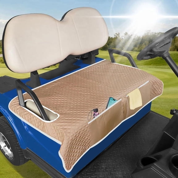 Roykaw Golf Cart Seat Cover with Non-slip Bottom, Golf Cart Seat Blanket w/Double Layer Universal Compatible with EZGO Club Car Yamaha 2 Seat Golf Carts, w/Storage Pocket, Easy to Use & Clean, Brown