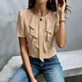 thumbnail image 5 of WAGUTH Women's Elegant Ruffle Front Blouses Short Sleeve Round Neck Solid Color Tops for Casual & Office Business Wear,Khaki,XL, 5 of 7