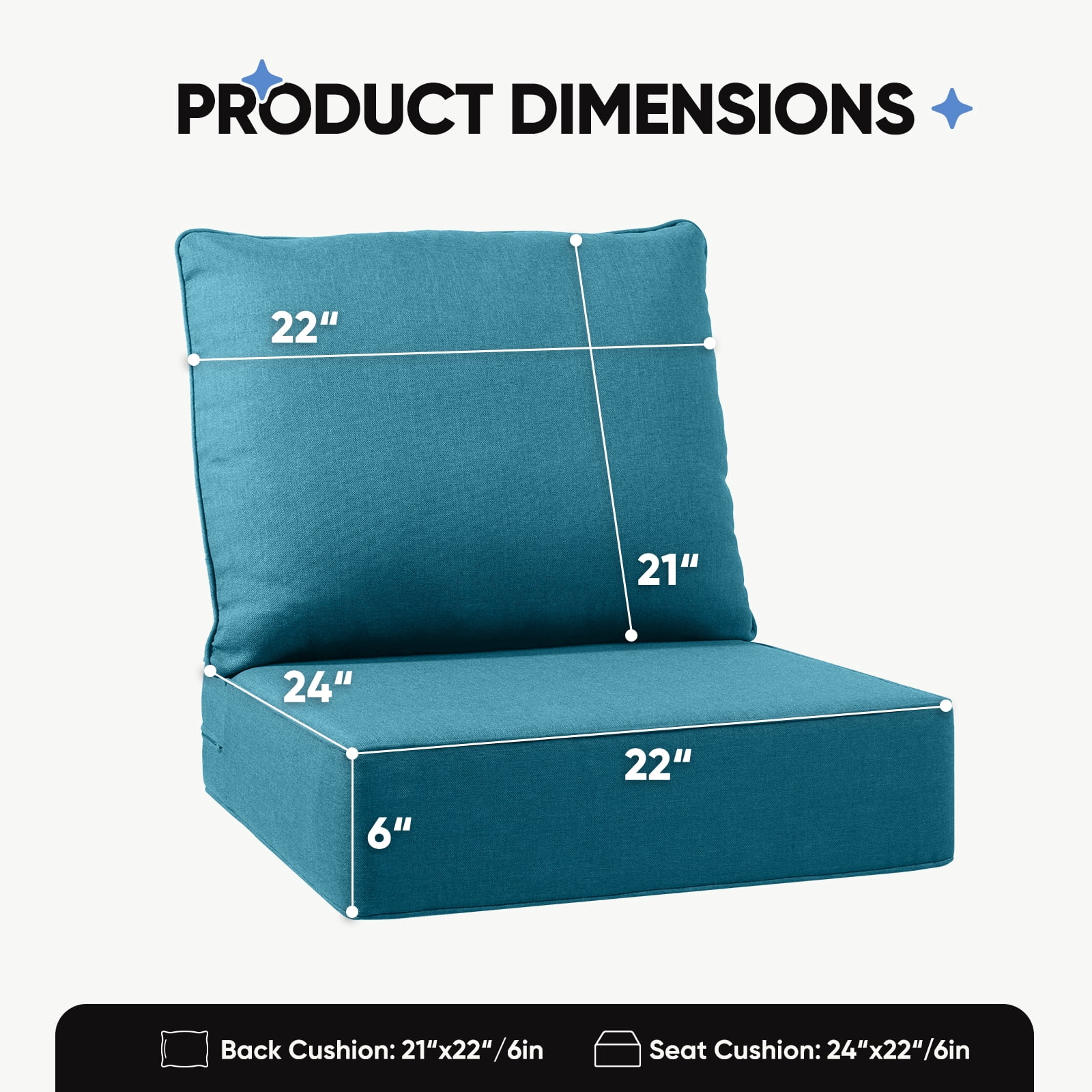 Giantfurnni Luxury Outdoor Deep Seat Cushion 22 X 24 X 6 inch Replacement Cushions for Patio Furniture, Dark Green
