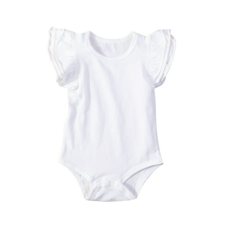 

Infant Baby Girl Boy Fly Sleeve Romper Round Neck Solid Color Bodysuit Summer Clothes