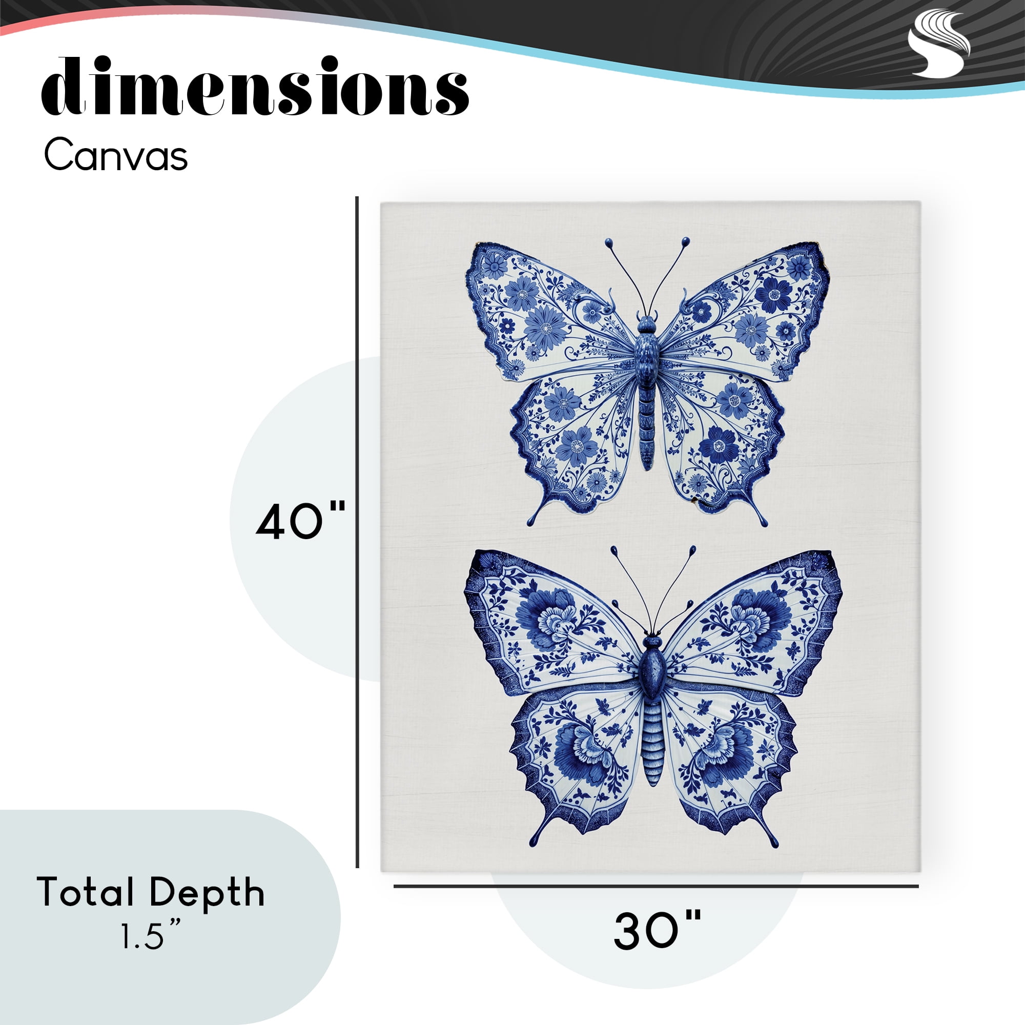 Ornate Toile Pattern Butterflies Canvas Wall Art, design by Lettered and Lined