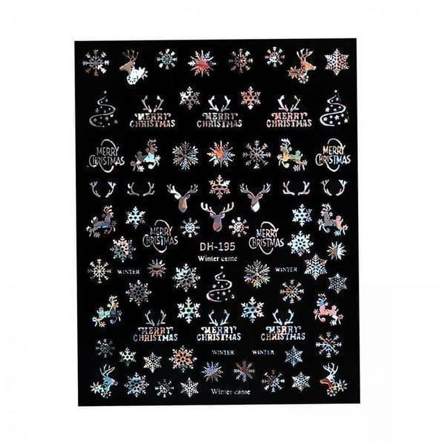 5x Navideñas para Decoración de Uñas Calcomanías Autoadhesivas Diseños 3D Láminas para Uñas de Bricolaje - DH-195 Plata 5 piezas