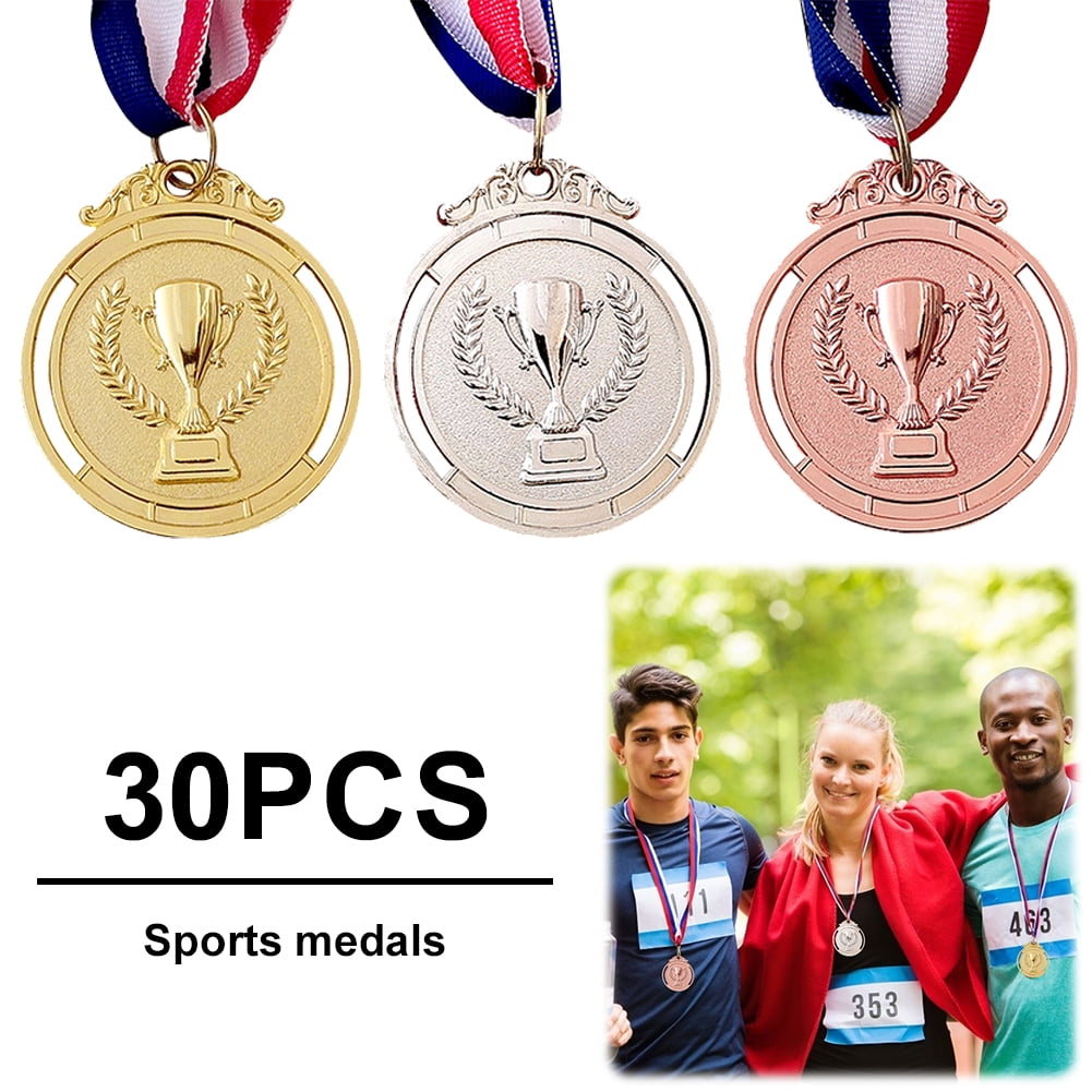BLEEUS 30pcs 2inch Gold Silver Bronze Award Medal With Neck Ribbon Winner Medal(trophy) Sporting Supplies (Trophy)