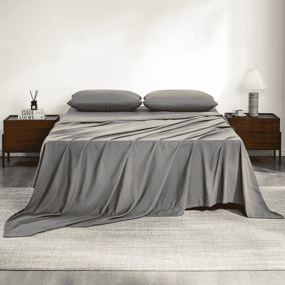 Full Size Bed Sheets,Z-hom 4 Piece Sheets 14” Deep Pocket Sheet & Pillowcase Sets Soft Microfiber Luxury Bedding Fitted Sheet Water Washed,Dark Gray