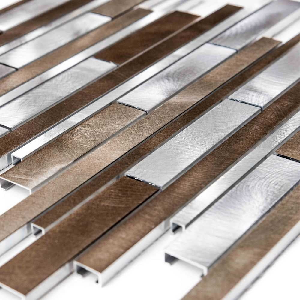 The Tile Life Mason Brick Verde Metal Linear Mosaic Tile - 12 x 12 in. - Brushed - 1-Piece - Wall, Backsplash
