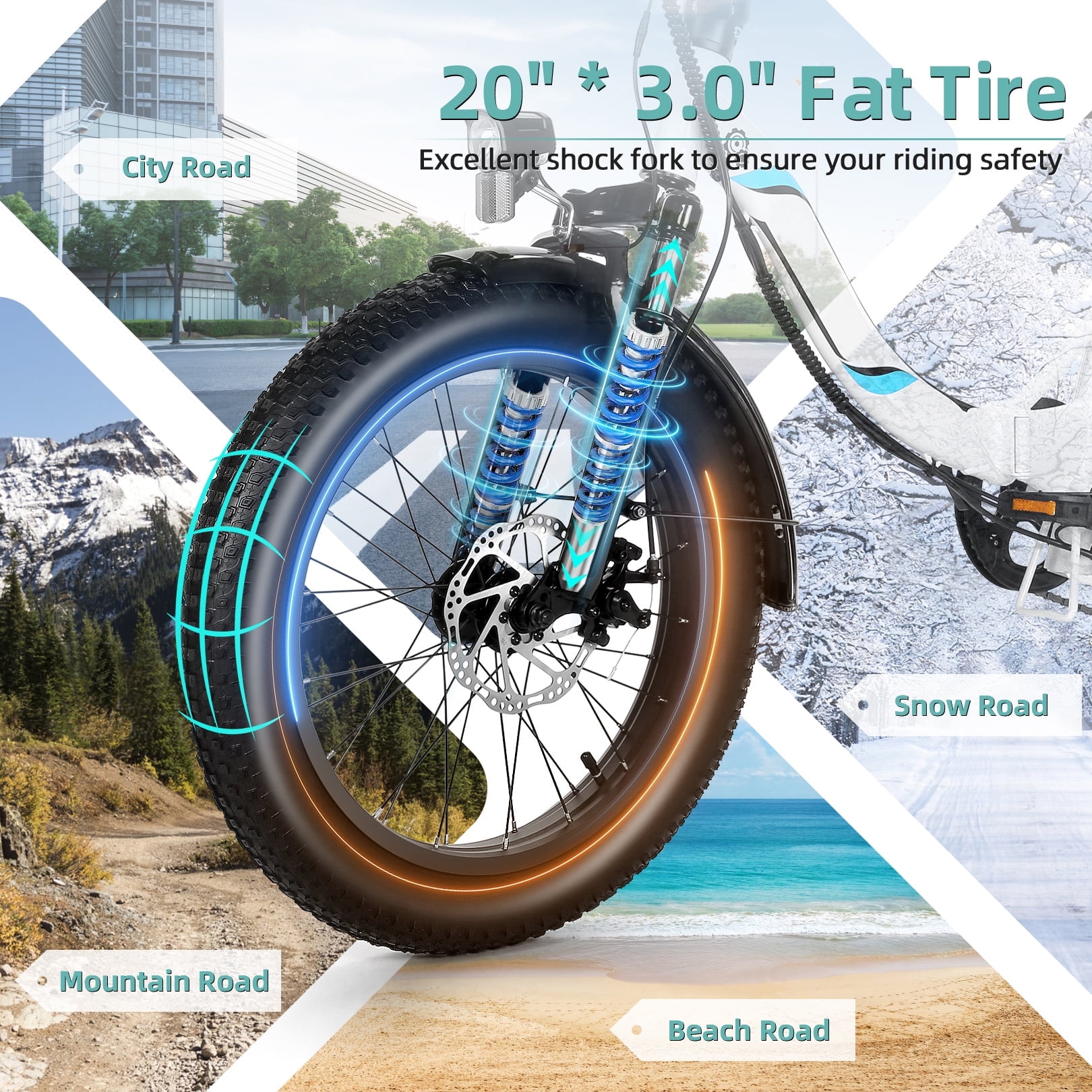Elifine 500W Foldable Electric Bike, 20" x 3.0" Fat Tire Electric Bicycle Max. 19.8mph Commuter Ebike, 48V 10.4Ah Removable Battery UL 2849 with 5 Riding Modes Electric Bike for Men Women Senior