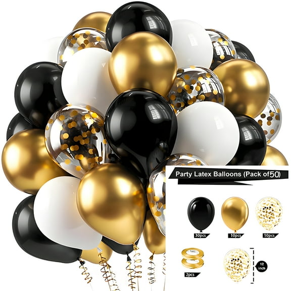BESTSKY 50 Pcs Balloons Latex Balloons for Party Decoration Baby Shower, Wedding, Engagement and Birthday 12 Inch Party Decorations Balloons Black and Gold