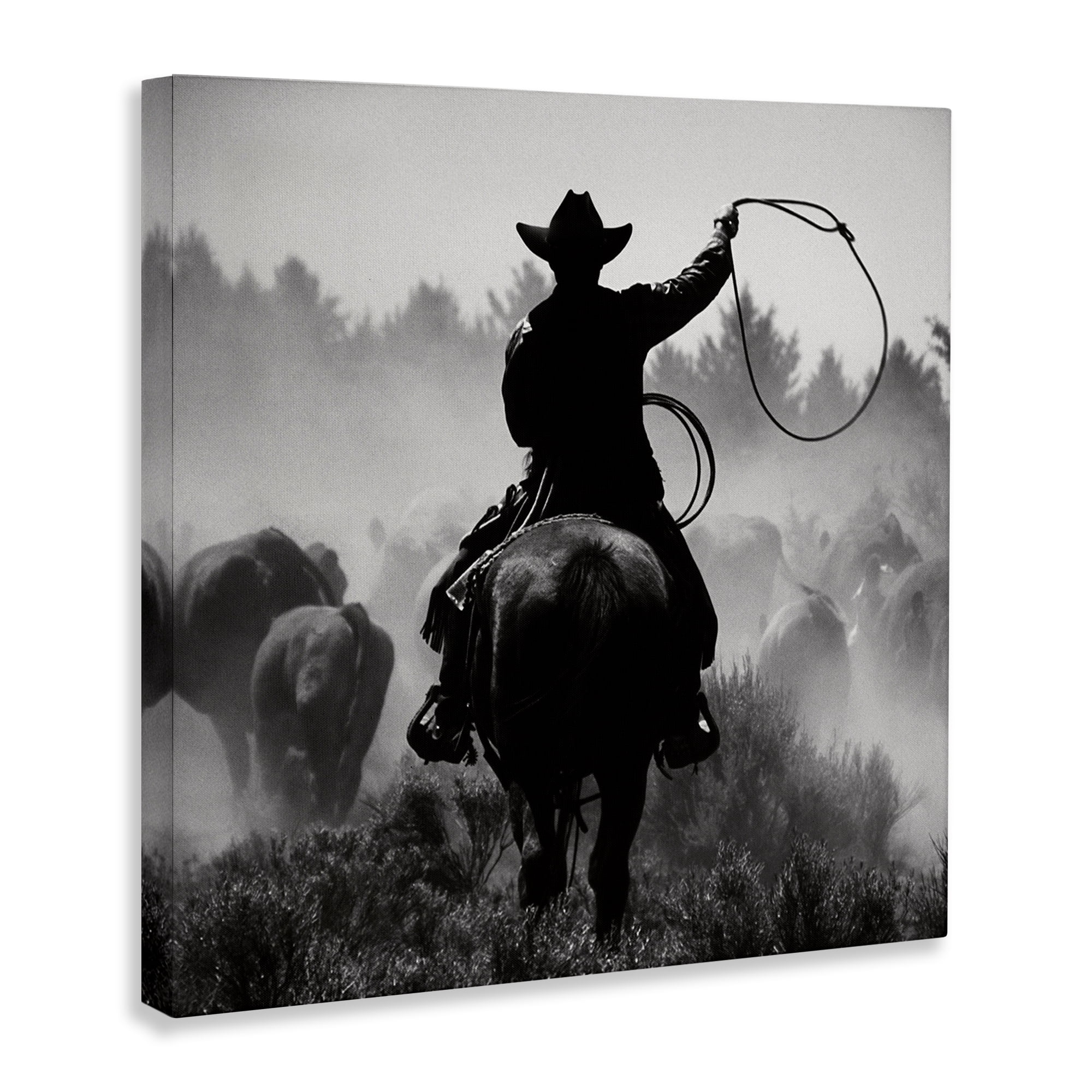 Stupell Industries Cowboy Swinging Lasso People Photography Wrapped Canvas Art Print Wall Art, 17 x 17