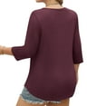 thumbnail image 6 of SDNall Women‘S Casual Solid Color Round-Neck Hooded 3/4 Sleeve Blouse Blouses Shirts Top, 6 of 8