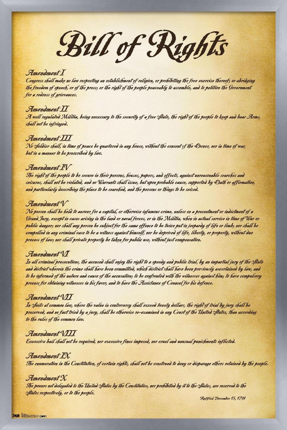The United States of America - Bill of Rights Wall Poster