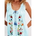 thumbnail image 2 of Women'S Floral Embroidered Tops U Neck Fringe Tie Front Tank Tops Loose Boho Sleeveless Mexican Shirts Light Blue L, 2 of 5