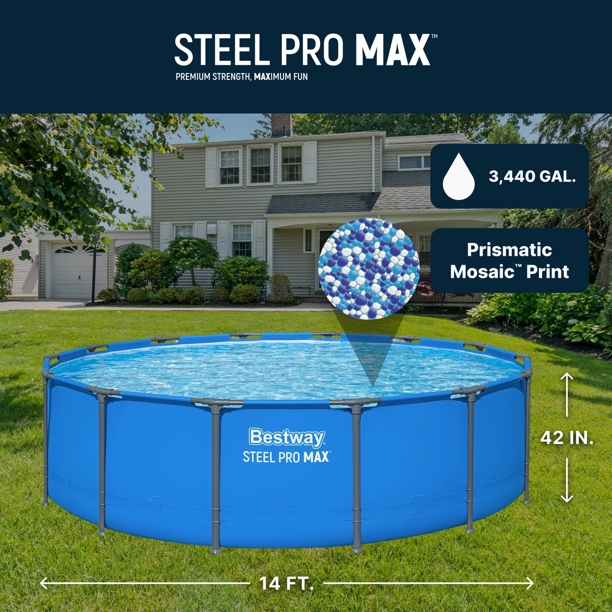 Bestway Steel Pro MAX 14’ x 42" Metal Frame Above Ground Pool, Blue, POOL ONLY