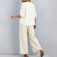 thumbnail image 3 of Womens 2 Piece Linen Suits Cute Summer Flowy Matching Suit Boho Flowy Embroidered Tops Wide Leg Pants Casual Sets, 3 of 6