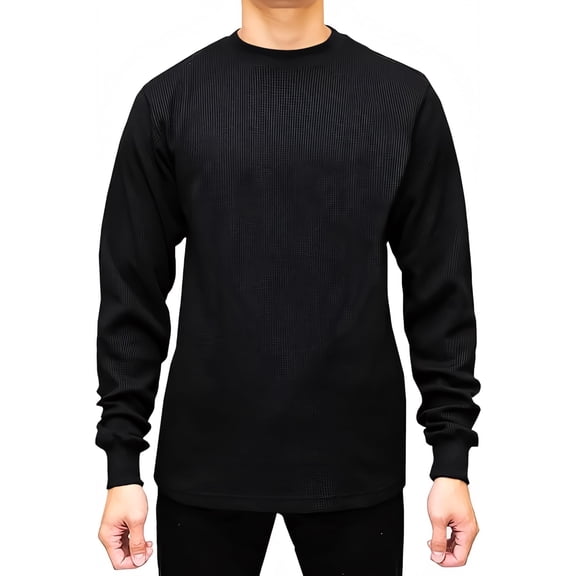 Access Men's Heavyweight Long Sleeve Thermal Crew Neck Top (Black, Small)