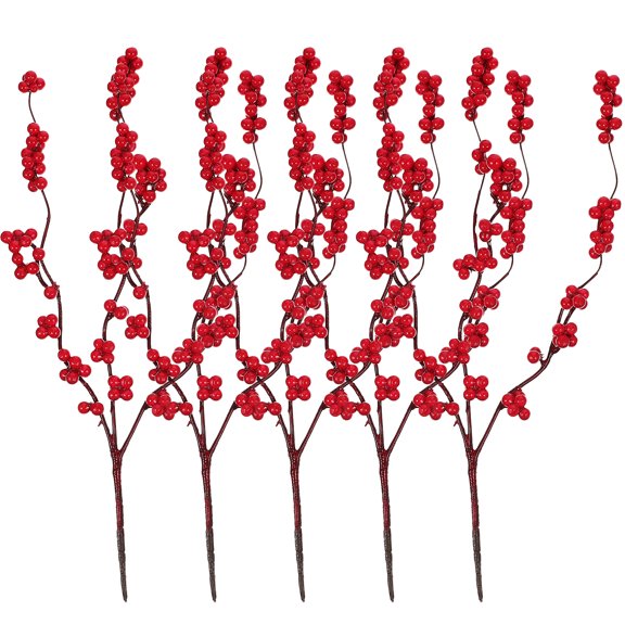 LEDMOMO 5Pcs Artificial Red Berry Stems Faux Berry Picks for Tsgiving and Xmas