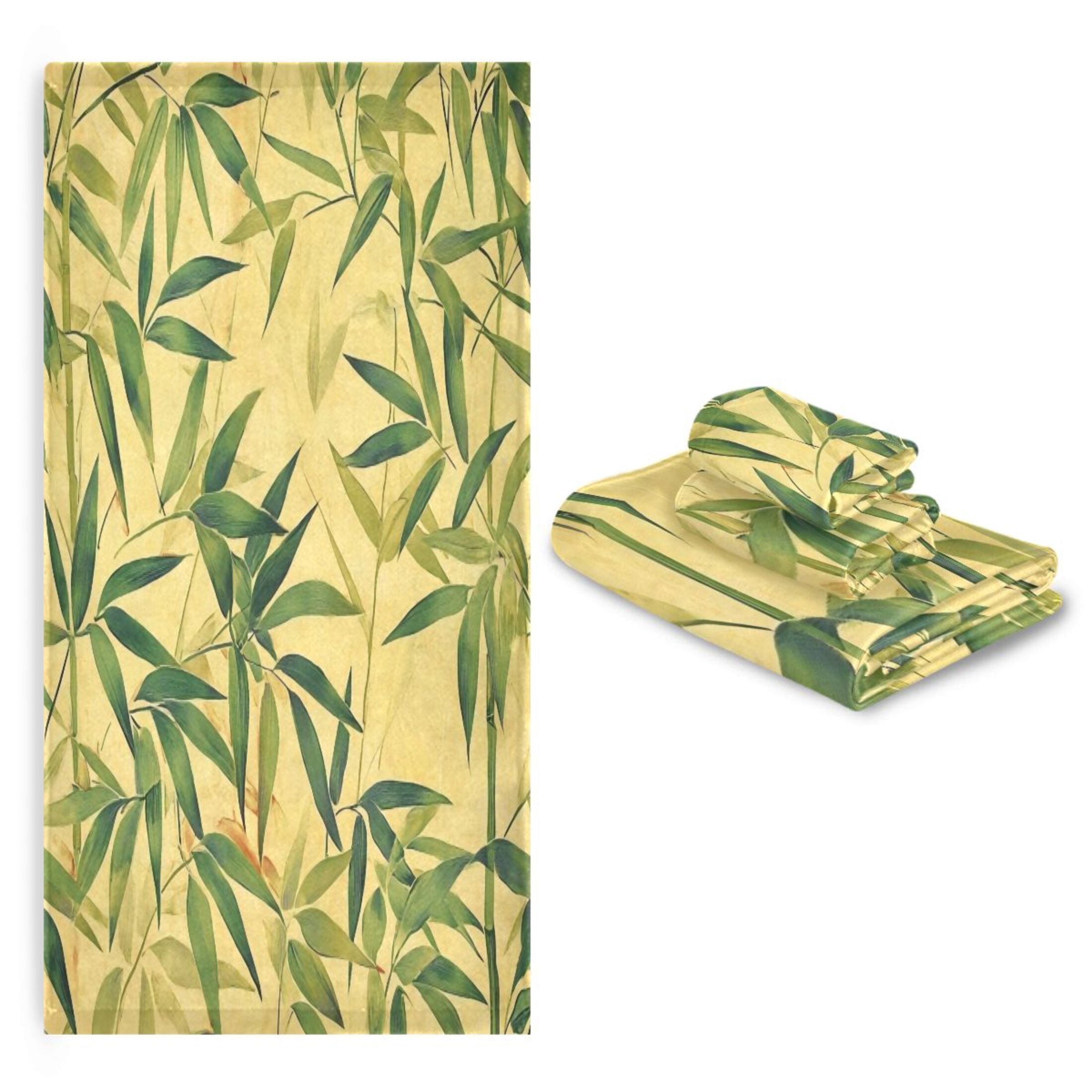 Three-Piece Towel Set Face Towel Towel Set Hand Towel Bath Towel Cotton Bath Towels Bath Towel Sets Hand Bath Towels Beautiful Bamboo Leaves Seamless