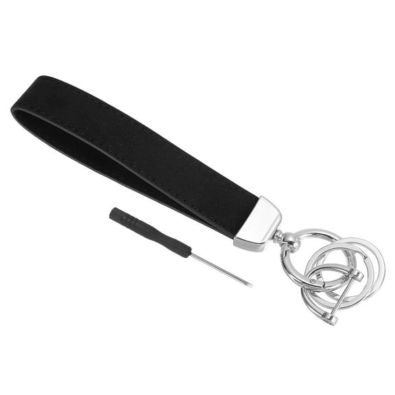 1 Pcs Leather Wristlet Keychain with Key Ring and D Ring Silver/Black