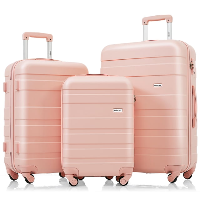 Juego de equipaje Merax ABS Hard Shell, 3 unidades con cierre TSA, rosa