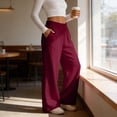 thumbnail image 6 of Enjoytime Work Pants Women Solid Color Stretch Waist Strap Drawstring Wide Leg Pants Travel Casual Loose Trousers, 6 of 8