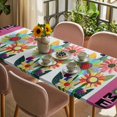 thumbnail image 3 of Spring Daisy Table Cloths for 8 Foot Rectangle Tables, Pink Modern Abstract Art Dots Floral Patio Waterproof Elastic Fitted Tablecloths, Washable Rectangular Table Cover for Camping, 3 of 8