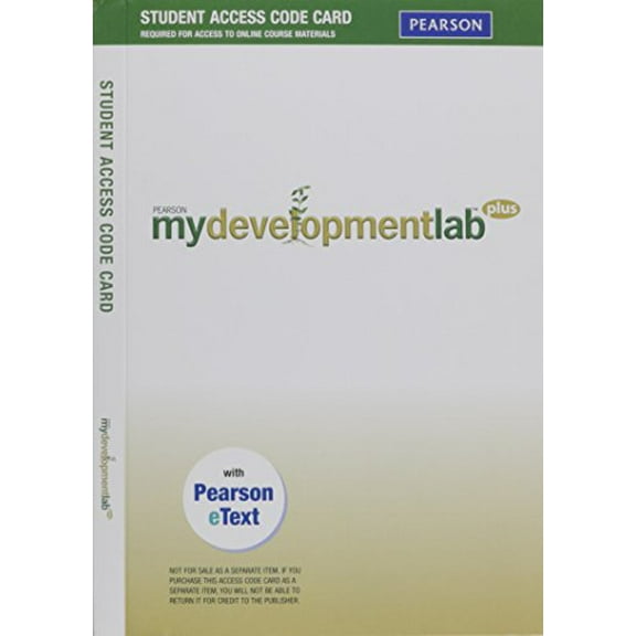 Pearson mydevelopmentlabplus student access code card, 9781256142775, 1256142778, Paperback,