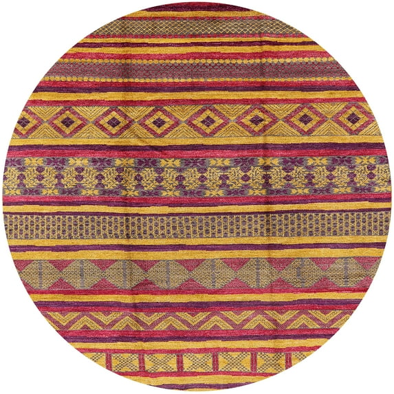 Ahgly Company Indoor Round Mid-Century Modern Bright Maroon Red Oriental Area Rugs, 4' Round