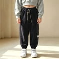 thumbnail image 5 of 7-8 Years Child Girls Cargo Pants Wide Leg High Waisted Pants Casual Baggy Pants with Pockets, 5 of 9