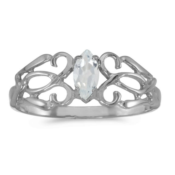 10k White Gold Marquise White Topaz filigree Ring