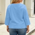 thumbnail image 4 of ClodeEU Women's V Neck 3/4 Flared Bell Sleeve Pleated Tunic Blouse,Casual Loose Plus Size Top Blue,Women's Plus L, 4 of 7