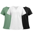 thumbnail image 7 of 3 Pack Green Soft Stretch V-Neck Medical Scrub Tops for Women – Functional Pockets for Healthcare Professionals 2XL, 7 of 7