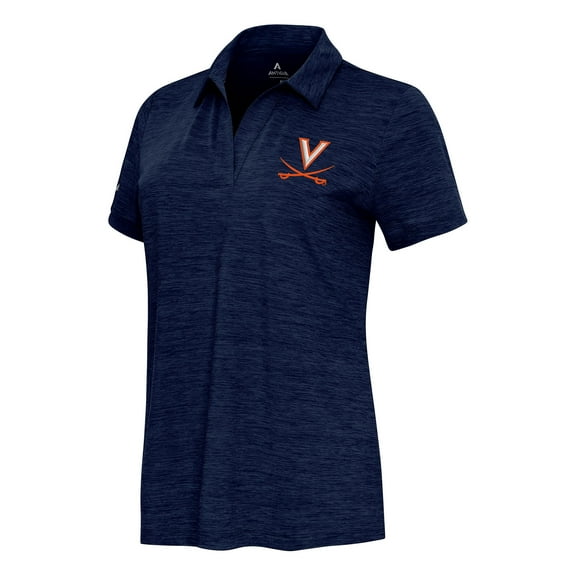 Women's Antigua Heather Navy Virginia Cavaliers Layout V-Neck Polo