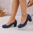 thumbnail image 5 of Aobny High Heels Shoes Women Pumps Shoes Dress Shoes Heels Chunky Shoes Slip-On Blue Soft Toe Mid Heel Round Toe Womens Shoes Casual,Size 39, 5 of 9
