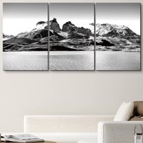 PixonSign Canvas Print Wall Art Vintage High Contrast Mountain Range & Lake Nature Wilderness Photography Realism Rustic Landscape Black and White for Living Room, Bedroom, Office - 24"x36"x3