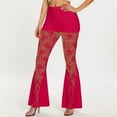 thumbnail image 2 of Pantalones acampanados de cintura alta con encaje para mujer: malla transparente, diseño floral, cintura elástica, cordón, transparentes, tallas S-L, encaje de poliéster, lavado a mano., 2 of 5
