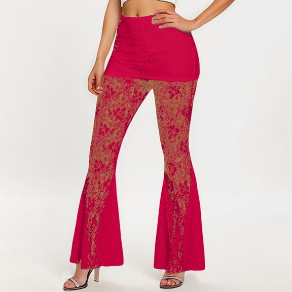 Hauaitttt Women's Lace High Waist Elastic Casual Flared Pants Dress Pants for Women Business Casual Tall Long Yoga Pants Track Sweatpants Women Short Pants Women Casual Knit Pants Petite Pants for