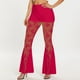thumbnail image 2 of Pantalones acampanados de cintura alta con encaje para mujer: malla transparente, diseño floral, cintura elástica, cordón, transparentes, tallas S-L, encaje de poliéster, lavado a mano., 2 of 5