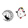 thumbnail image 6 of CoudarTitie Moonlit Cat and Penguin Whimsy Black Metal Art Sculpture with Wooden Clock for Bedroom Wall Decor and Cat Lover Gift Multifunctional, 6 of 8
