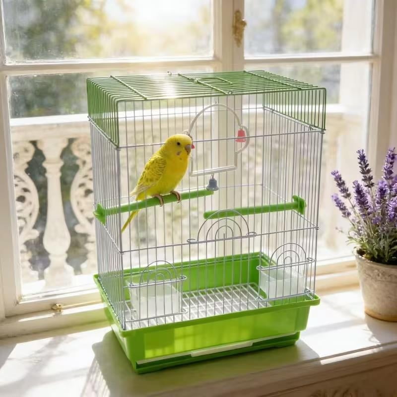 Creative Green Bird Cage for Small Parrots Finches Canaries with Easy Clean Tray